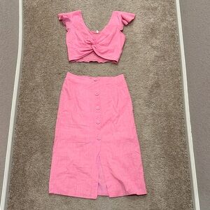 Elegant Pink Button-Front Skirt Set